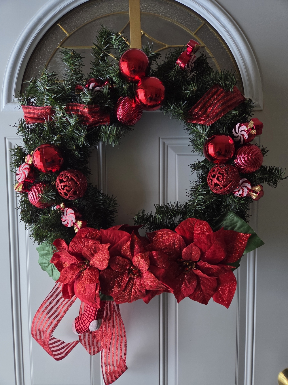 Red Poinsettia & Ornament Holiday Wreath